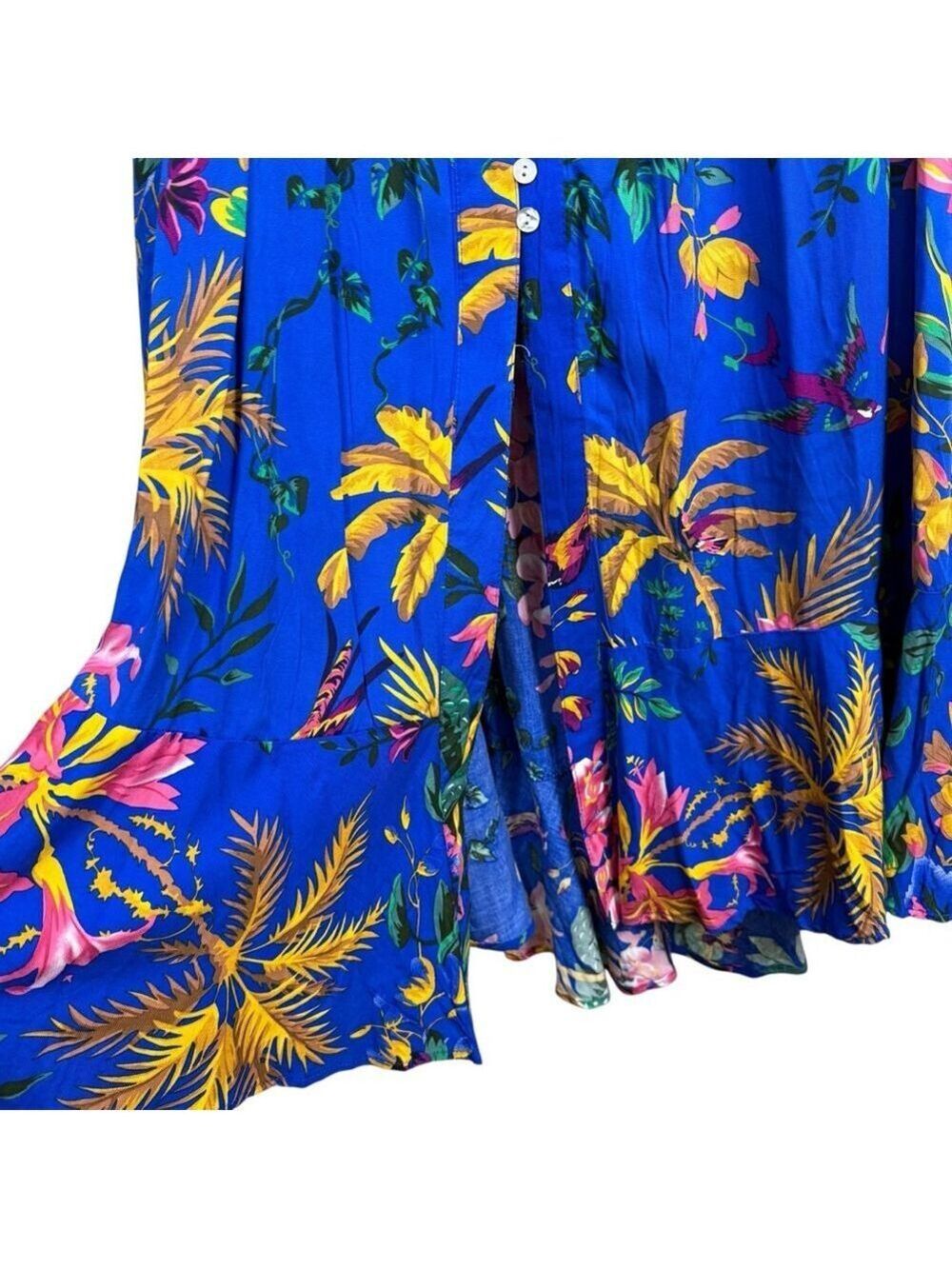 Cynthia Rowley NWT Floral Maxi Skirt Blue Tropical Print Smocked Waist Size Larg - Picture 4 of 9